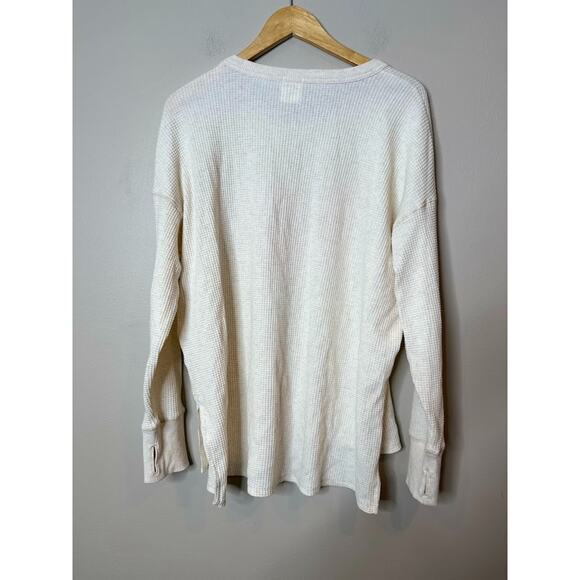 Aerie Do What Makes You Happy Waffle Knit Thermal Top Oversized Medium Ivory - Picture 5 of 11